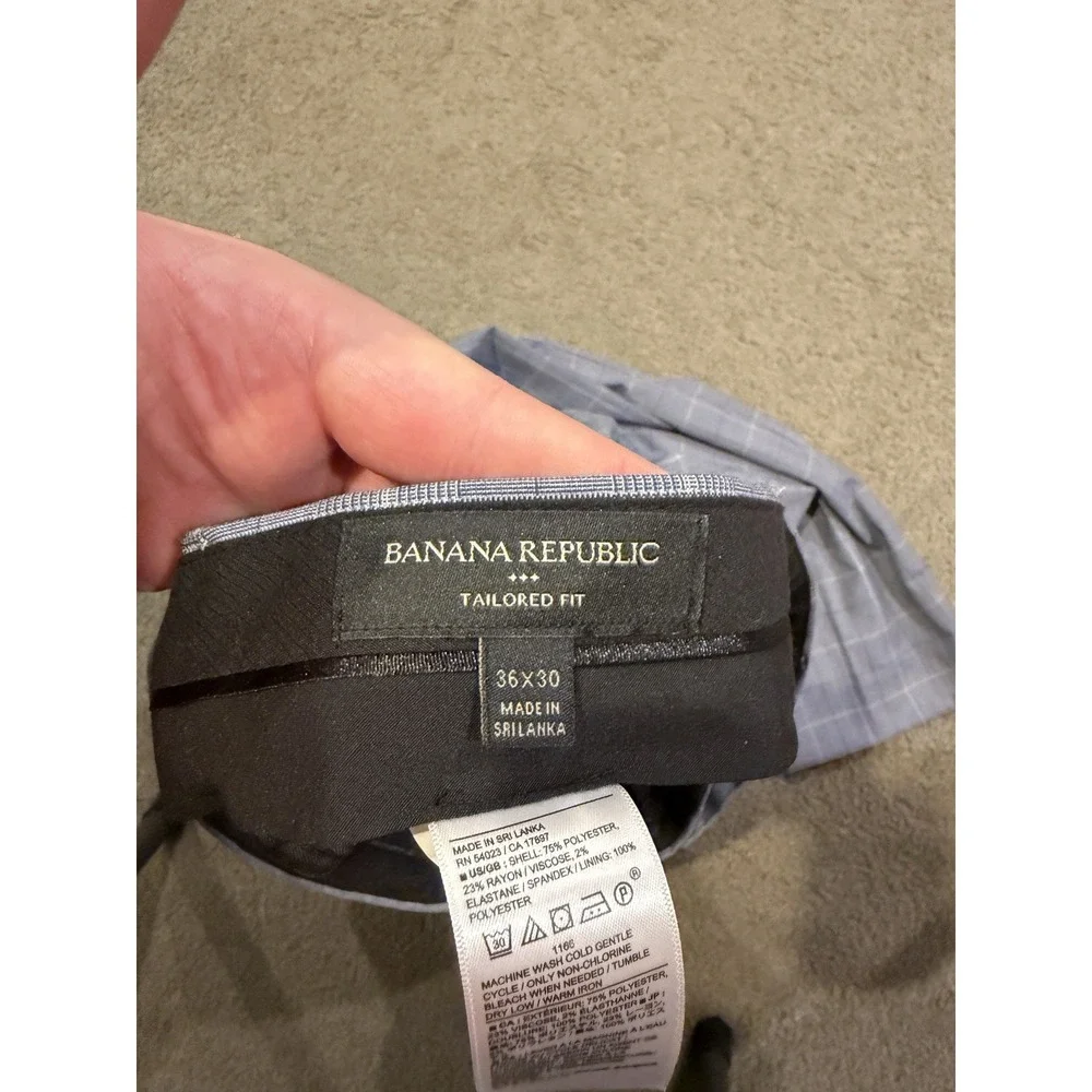 Banana Republic‎ Pants Mens 36x30 Navy Blue Plaid Tailored Fit Trousers